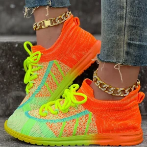 Baskets à lacets colorées pour femmes, chaussures de marche confortables