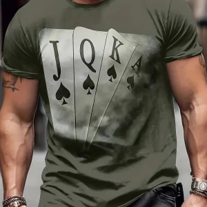 T-shirt élégant à imprimé carte, col rond, décontracté et confortable