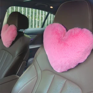 Appuie-tête de voiture (2 pièces), coussin en peluche en forme de cœur