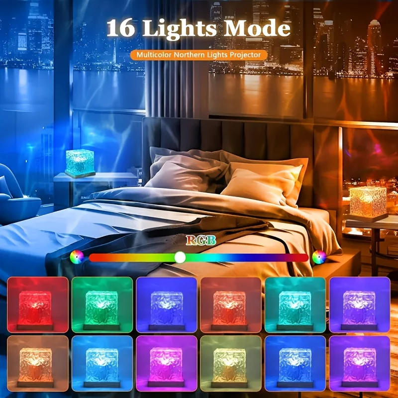 Projecteur de lumière nocturne 16 couleurs, cube lumineux en cristal – Image 9