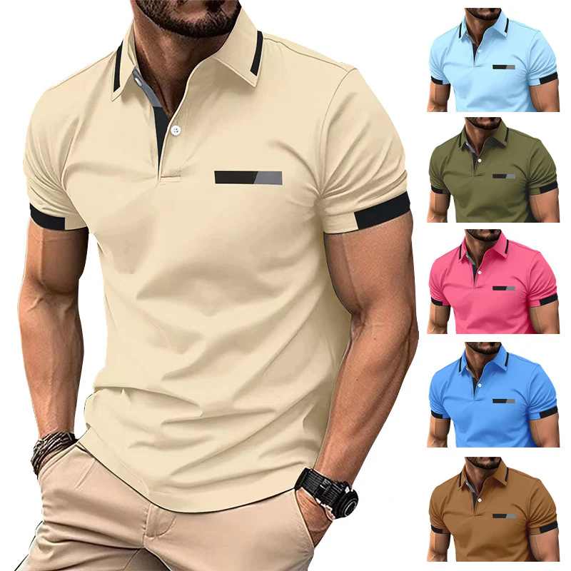 Polo décontracté pour homme, fausse poche poitrine, revers boutonné, style business