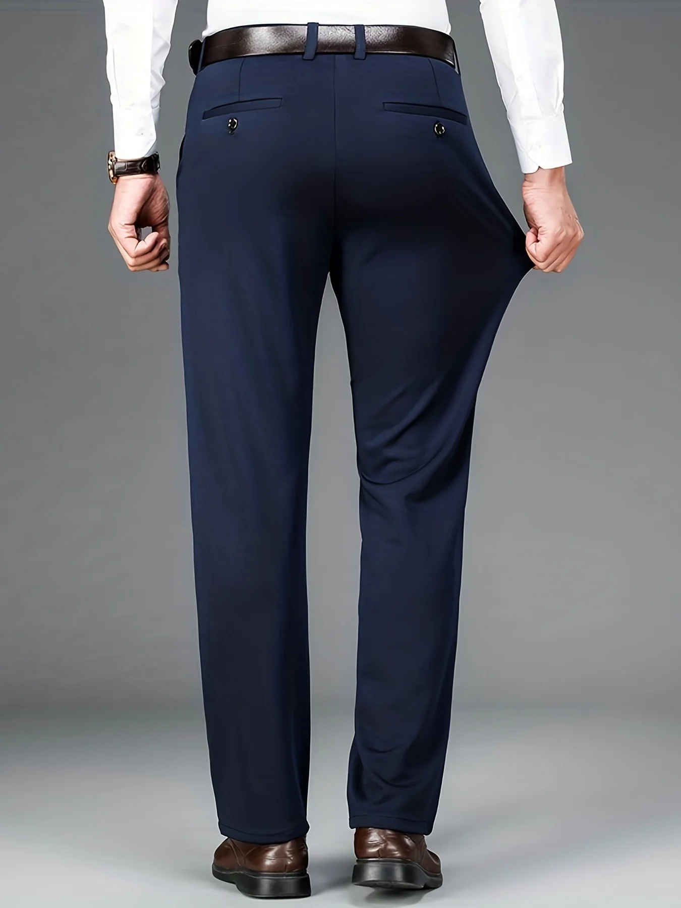 Pantalon habillé classique, couleur unie, légèrement extensible, pour homme – Image 9