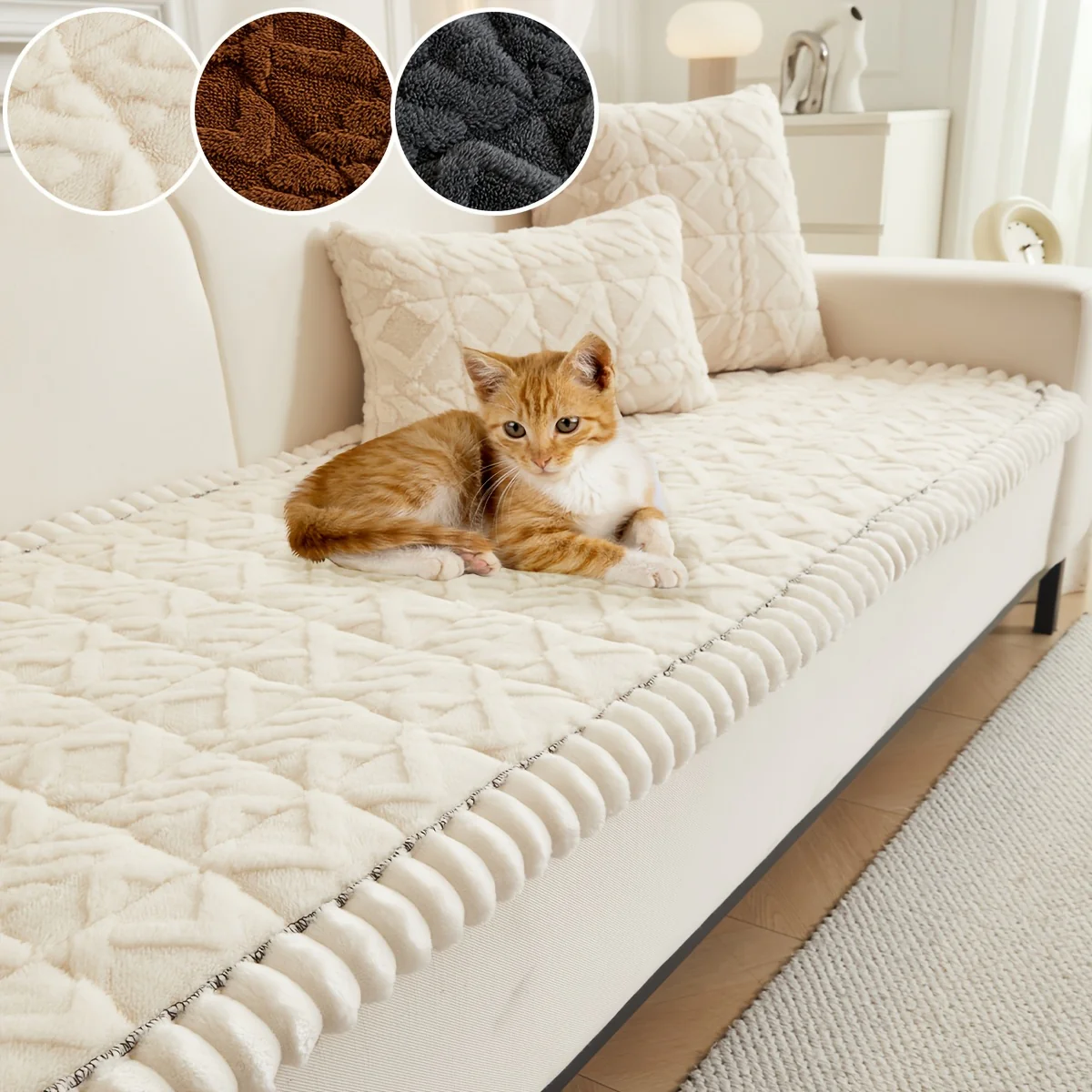 Coussin de canapé matelassé doux (1 pièce), housse de canapé épaisse en polyester pour plus de chaleur en automne et en hiver, décoration intérieure adaptée aux canapés 2, 3 ou 4 places. – Image 9