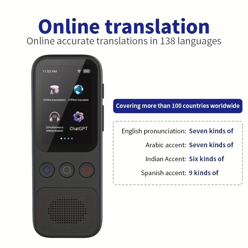 Traducteur vocal bidirectionnel en temps réel, compatible avec 138 langues, précis hors ligne et avec enregistrement, doté d'un écran tactile HD de 5,08 cm, idéal pour les voyages, les affaires et les études. – Image 5