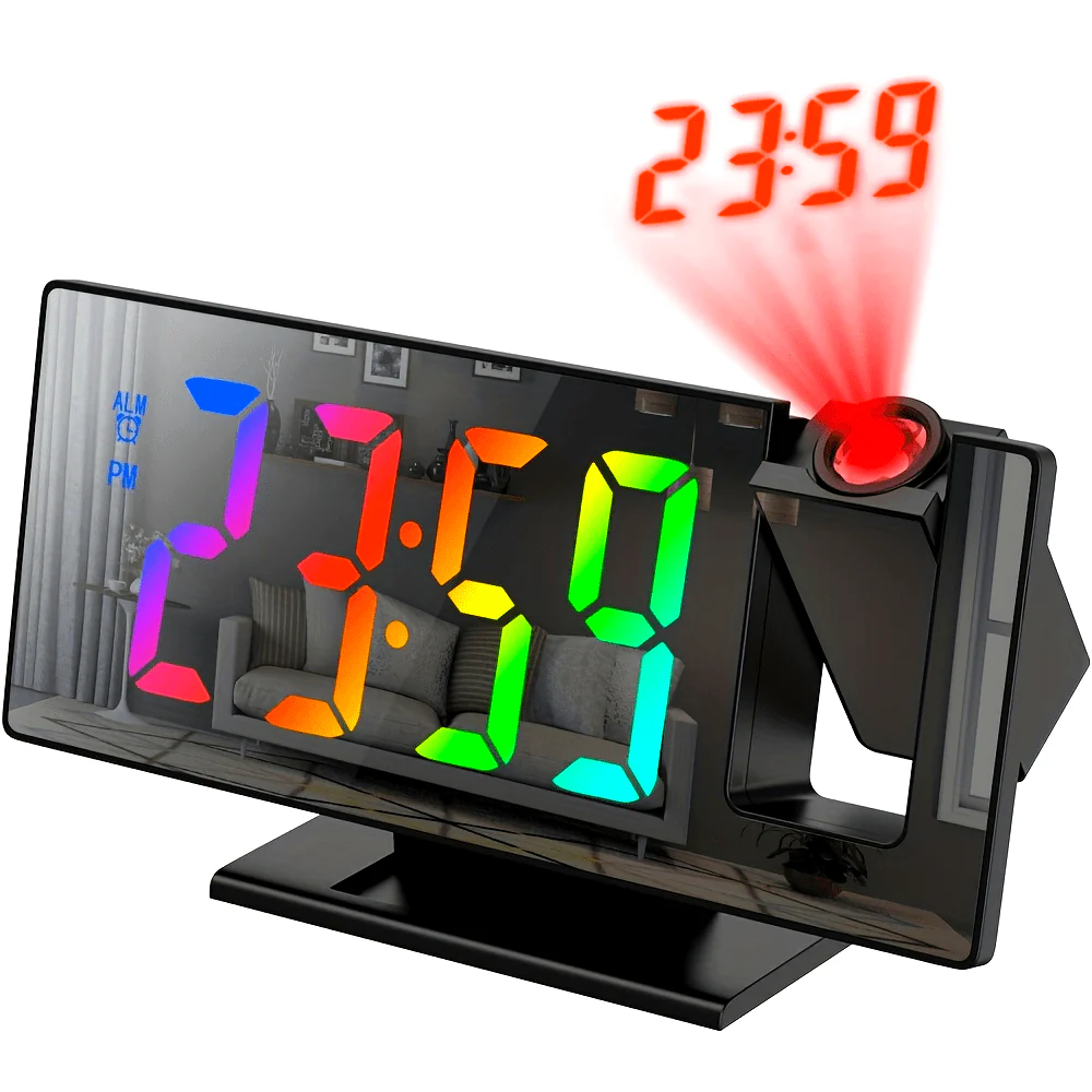 1 réveil NieNie rotatif à 180° avec projection et surface miroir, affichage LED – Image 4