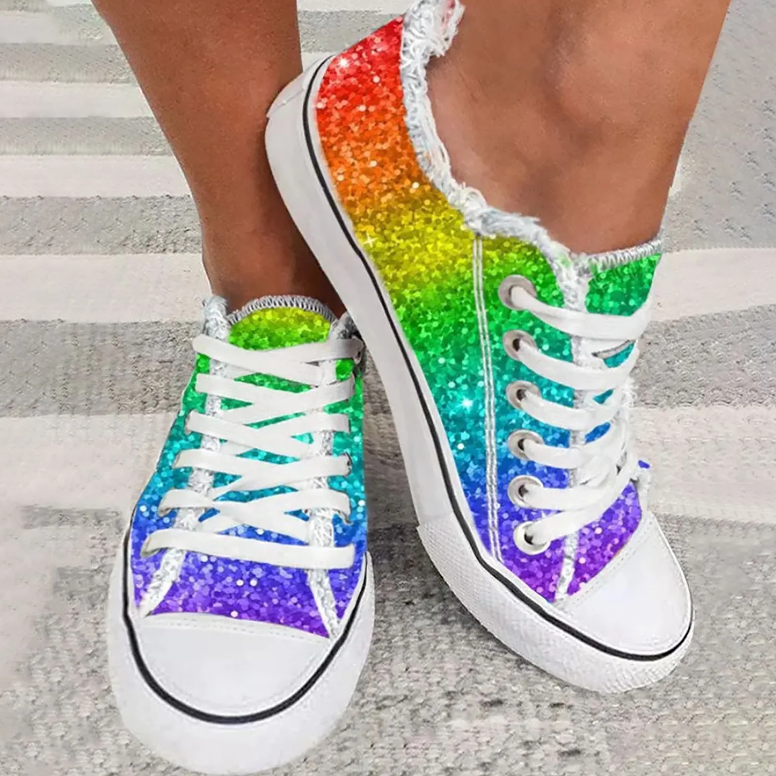 Chaussures de skateboard plates décontractées à paillettes dégradées 3D – Image 2