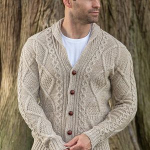 Carlos - Pull en V en maille torsadée pour homme - Beige