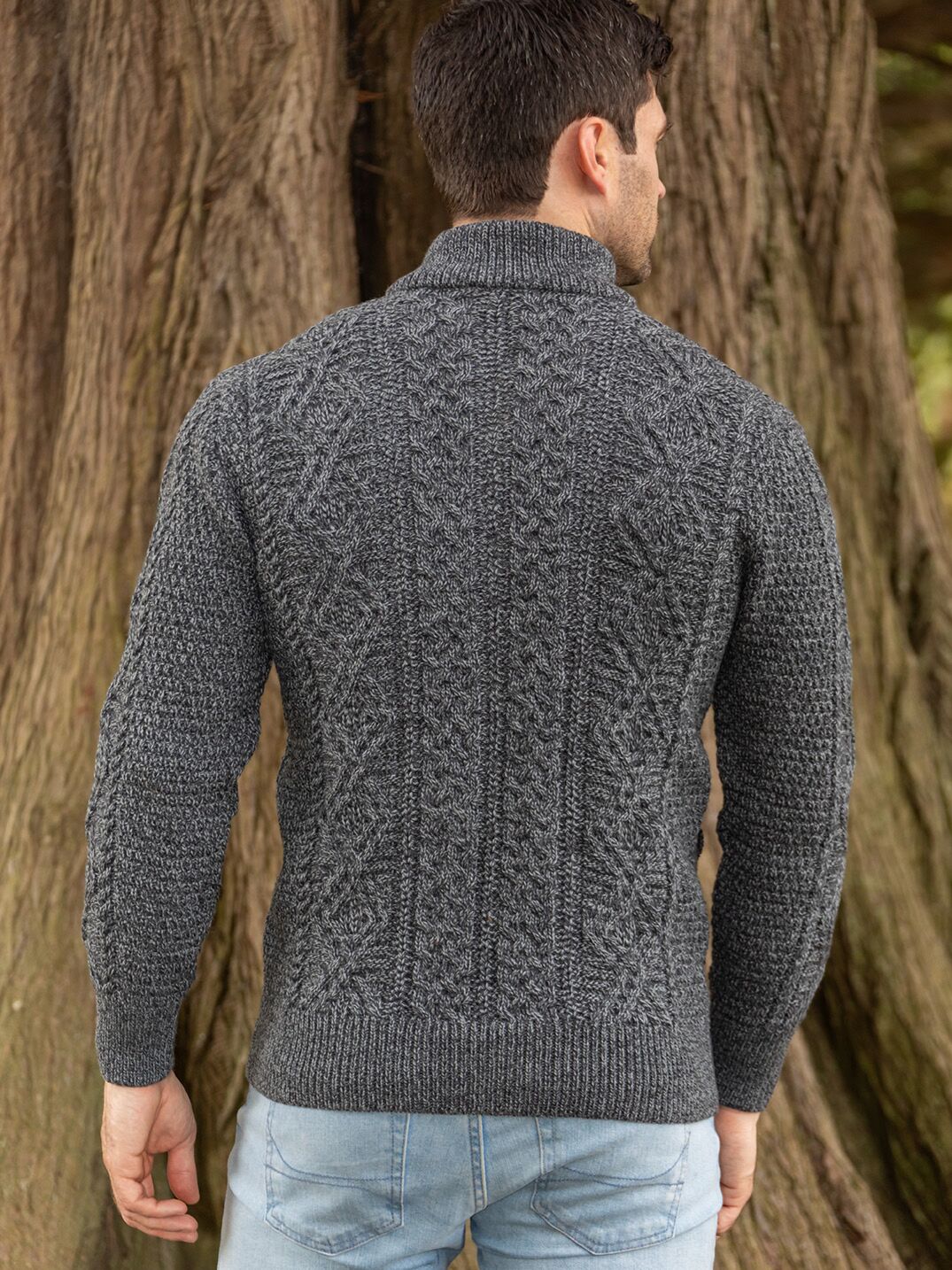 Bernardo - Cardigan homme à fermeture éclair complète – Gilet Old Money en maille torsadée – Vert / Gris – Image 3